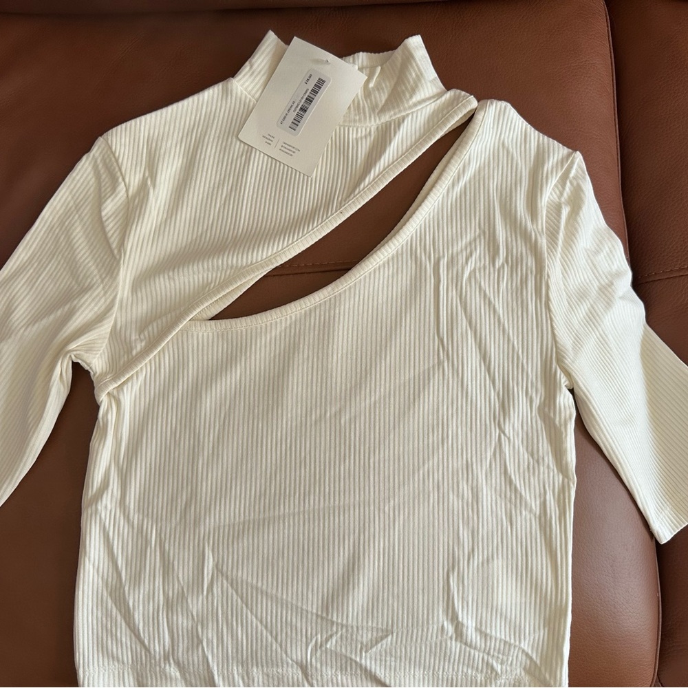 OAK + FORT Cream Asymmetrical Ribbed Bodysuit
